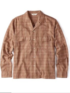 3sixteen Open Collar Shirt Amber Micro Plaid Japanese cotton small NWOT
